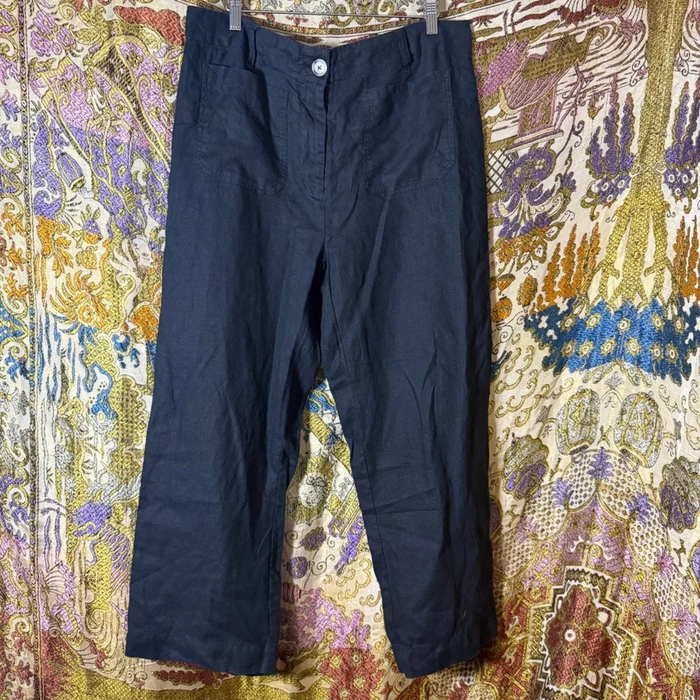 Quince 100% Linen Black Wide Leg Pants Coastal Lagen Look Boho Women's Size 14